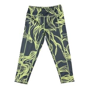 Zella High Waisted Capri Leggings Grey And Yellow Size M